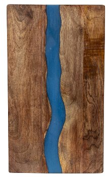 Wooden cutting board with blue resin