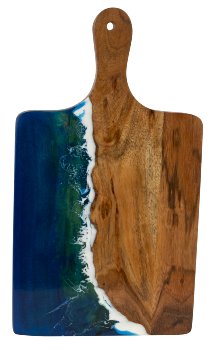 Wooden cutting board with blue/green