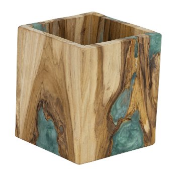 Holz-Box mit türkisenem Harz h=12cm