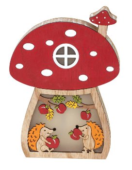 Holz Fliegenpilz mit Igel & Herbstdeko