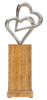 Holz-Säule mit Doppel-Metallherzen