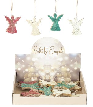 Wooden angels 12xred, 12xgreen, 24xcreme