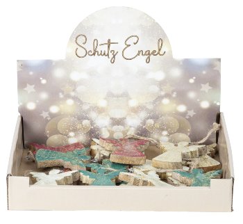 Wooden angels 12xred, 12xgreen, 24xcreme