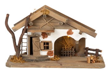 Wooden house with LED-light h=22cm