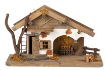 Wooden house with LED-light h=22cm