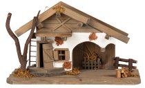 Wooden house with LED-light h=22cm
