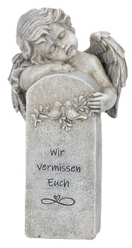 Tomb angel behind stone "Wir vermissen