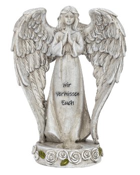 Grabengel stehend mit Spruch "Wir