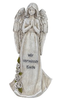 Grabengel stehend mit Spruch "Wir
