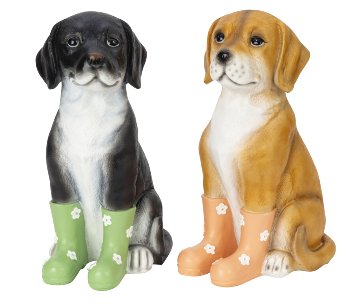 Hunde sitzend mit Schuhen h=30cm sort.