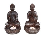 Buddha sitzend braun mit Teelichthalter