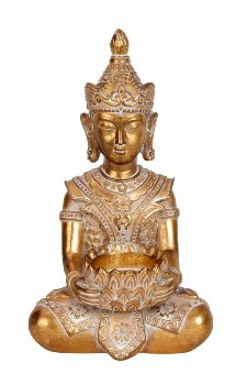 Buddha sitzend gold mit Teelichthalter