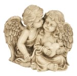 Angel couple sitting with heart in hand