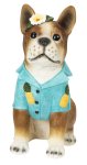 Hund sitzend mit Hemd und Blumen h=34cm