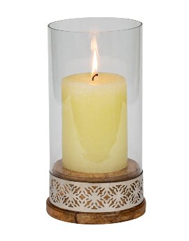 Candle holder with wooden base and glass