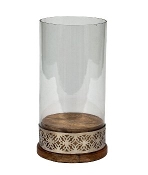 Candle holder with wooden base and glass