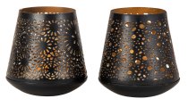 Metal candle holder black, inside gold