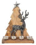 Holz-Tannenbaum mit Metall-Rentier und 4