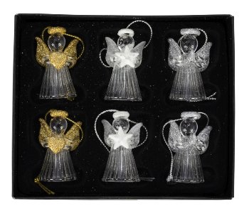Glass angel w. golden/silver/clear