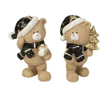 Winter bears black/golden h=11cm asst.