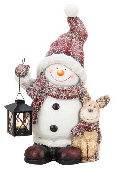 Snowman standing with reindeer & lantern