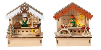 Wooden market houses h=12,5cm w=11cm