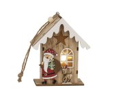 Wooden Xmas house with santa & LED-light