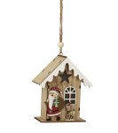 Wooden Xmas house with santa & LED-light