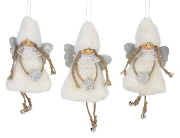 Wooden angel silver/white with fabric