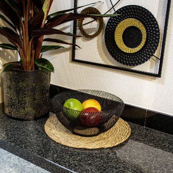 Metal bowl black round d=25cm h=12,5cm