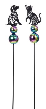 Gardenstick with cat & dog on rainbow