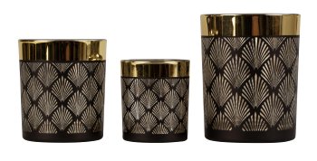 Set of 3 glass tealight holders black