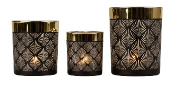 Set of 3 glass tealight holders black