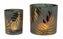 Set of 2 glass candle holders petrol