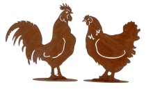 Metal rooster & hen rusty h=25+29cm