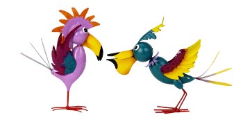 Metal birds purple/turquoise h=19+20cm