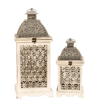 Wooden lantern set in grey 17x17cm