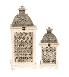 Wooden lantern set in grey 17x17cm