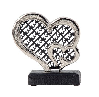 Metall Herzen auf Holzsockel h=14,5cm