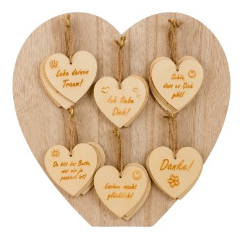 Wooden heart hanger w. different german