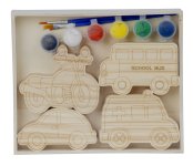 Malset 8 Holz-Autos mit Farbe + Pinsel