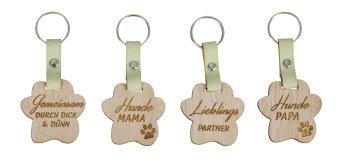 Wooden keyring animal paw with different