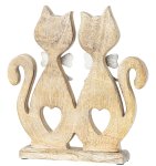 Wooden cat couple brown h=25cm w=23cm