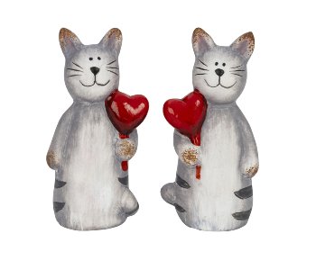 Cat grey standing with heart in hand