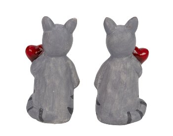 Cat grey standing with heart in hand
