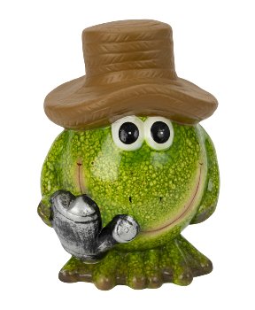 Funny frog in green with brown hat