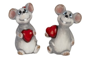 Mouse grey standing with heart in hand