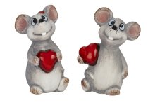 Mäuse grau stehend mit Herz in der Hand