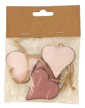 Metal hearts pink&burgundy 4x4cm w. jute