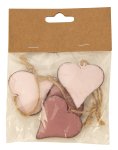 Metal hearts pink&burgundy 4x4cm w. jute